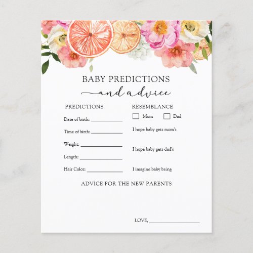 Pink Citrus Baby Advice and Predictions Card