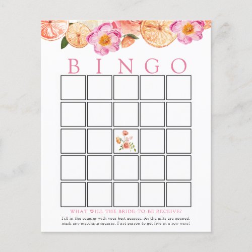 Pink Citrus Bridal Bingo Game Card