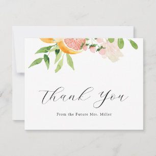 Pink Citrus Bridal Shower Thank You Card