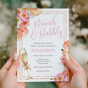 Pink Citrus Brunch and Bubbly Bridal Shower Invitation
