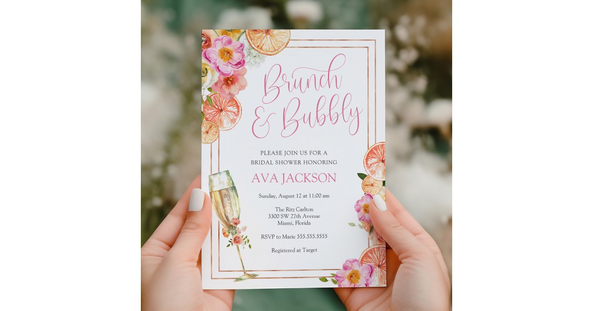 Pink Citrus Brunch and Bubbly Bridal Shower Invitation | Zazzle