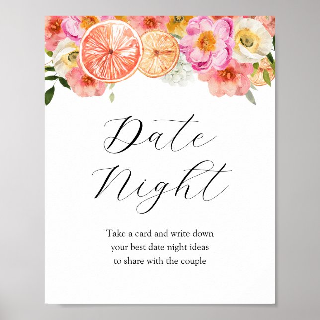 Pink Citrus Date Night Ideas Bridal Shower Sign (Front)