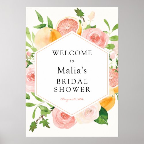 Pink Citrus Floral Bridal Shower Welcome Sign