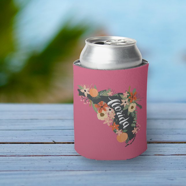 Pink Citrus Floral Florida State Silhouette Can Cooler (Creator Uploaded)