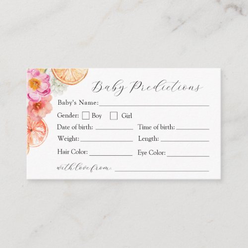 Pink Citrus Flowers Baby Predictions Card