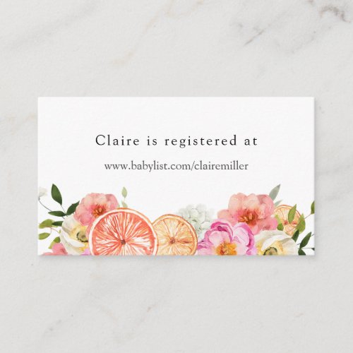 Pink Citrus Flowers Baby Shower Registry  Enclosure Card