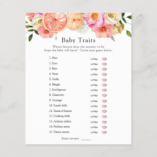 Pink Citrus Flowers Baby Traits Shower Game