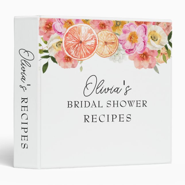 Pink Citrus Flowers Bridal Shower 3 Ring Binder (Front/Spine)