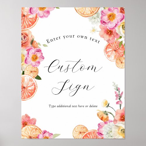 Pink Citrus Flowers Custom Text Sign