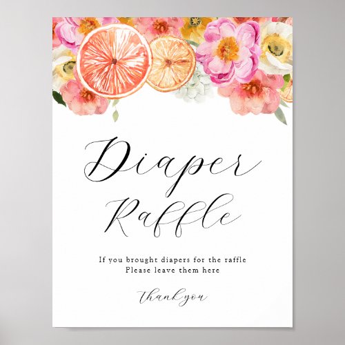 Pink Citrus Flowers Diaper Raffle Sign