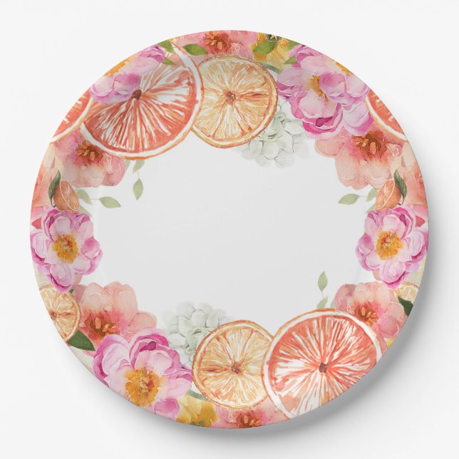 Pink Citrus Flowers  Paper Plates (Front)