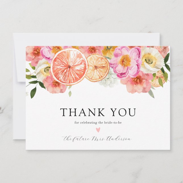 Pink Citrus FlowersBridal Shower Thank You (Front)