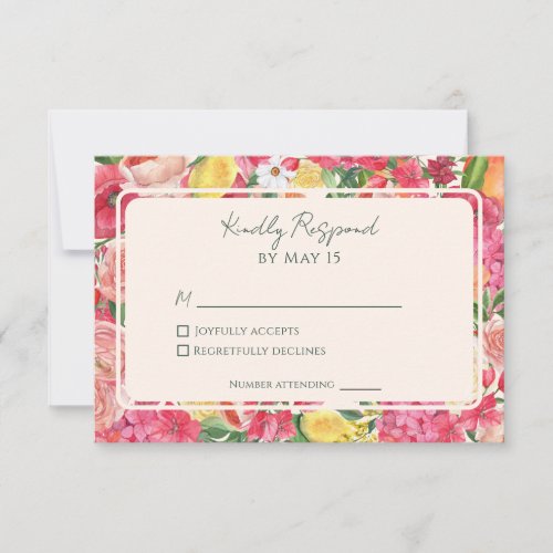 Pink Citrus Garden Lemon Orange Wedding RSVP Card