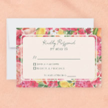 Pink Citrus Garden Lemon Orange Wedding RSVP Card