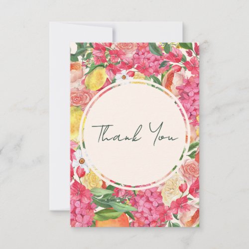 Pink Citrus Garden Lemon Wedding Thank You Card