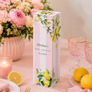 Pink Citrus Lemon Baby Shower Thank you Favor Wine Box
