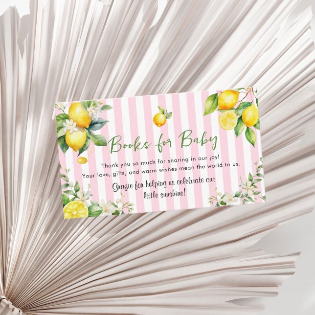 Pink Citrus Lemons Baby Shower Books for Baby Enclosure Card (Pink Citrus Lemons baby Shower Books for Baby Card)