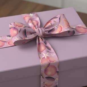 Pink Citrus Orchard Pattern Decorative  Satin Ribbon