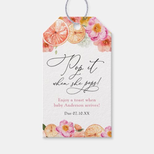 Pink Citrus Pop it when She Pops Baby Shower Gift Tags