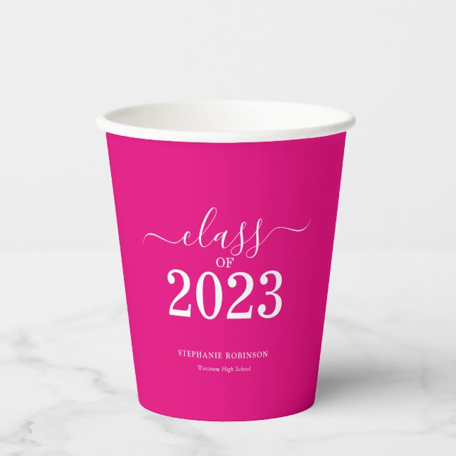 Pink Class of 2023 Graduation Party Paper Cups (Front)