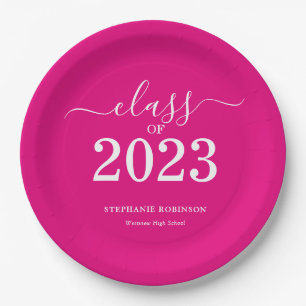 Pink Class of 2023 Graduation Party Paper Plates