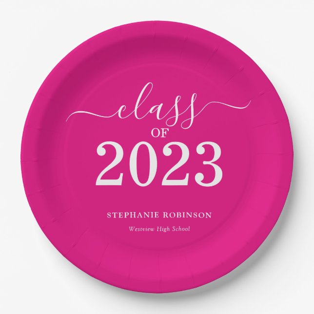 Pink Class of 2023 Graduation Party Paper Plates (Front)