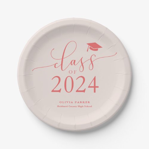 Pink Class of 2024 Graduation Party Paper Plates
