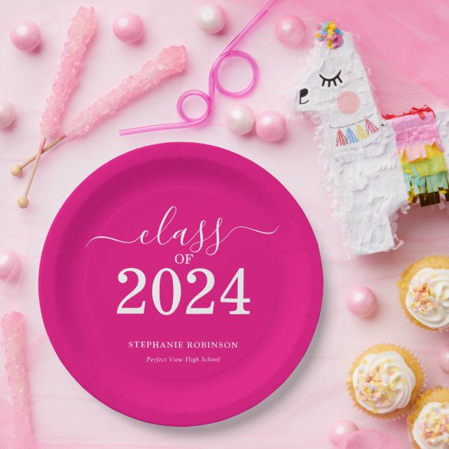 Pink Class of 2024 Graduation Party Paper Plates (Party)