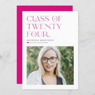 Pink Class of 2024 Modern Minimalist Graduation Invitation