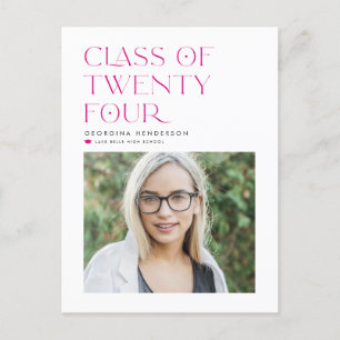 Pink Class of 2024 Modern Minimalist Graduation Postcard