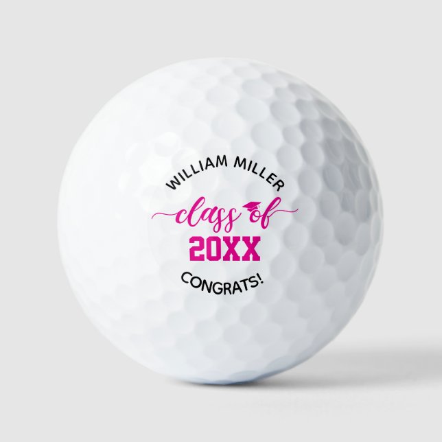 Pink Class of 2025 Graduation Custom Name & Text Golf Balls (Front)