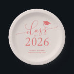 Pink Class of 2026 Graduation Party Paper Plates<br><div class="desc">Simple and elegant graduation party plate featuring typography text that says "class of 2025" in script font with a graduation cap illustration. The background is pink.</div>