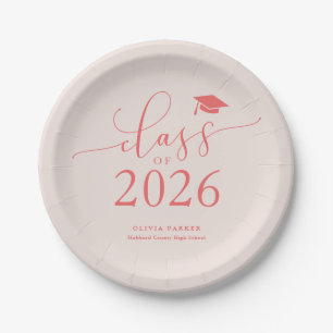 Pink Class of 2026 Graduation Party Paper Plates
