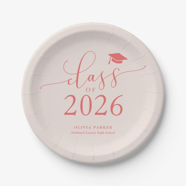 Pink Class of 2026 Graduation Party Paper Plates (Front)