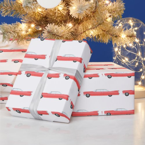 PINK CLASSIC CAR CADDY CHRISTMAS WRAPPING PAPER