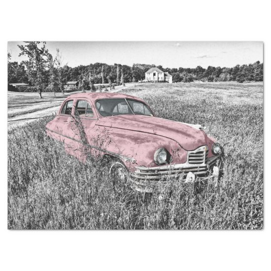 Pink Classic Car Decoupage Tissue Paper