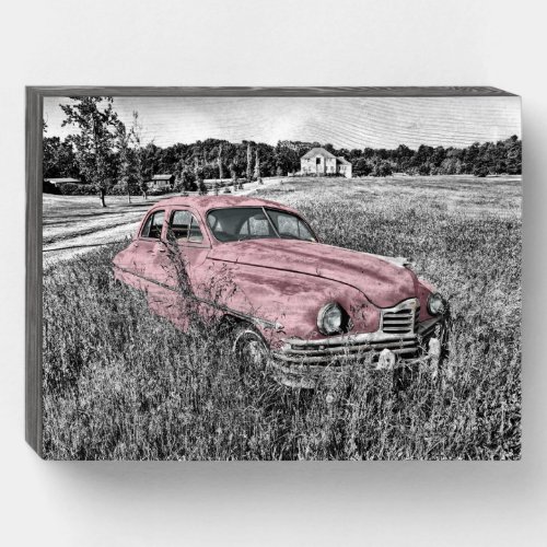 Pink Classic Car Wooden Box Sign