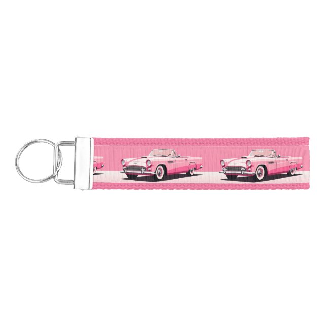 Pink Classic Car Wrist Keychain (Keys on Left)