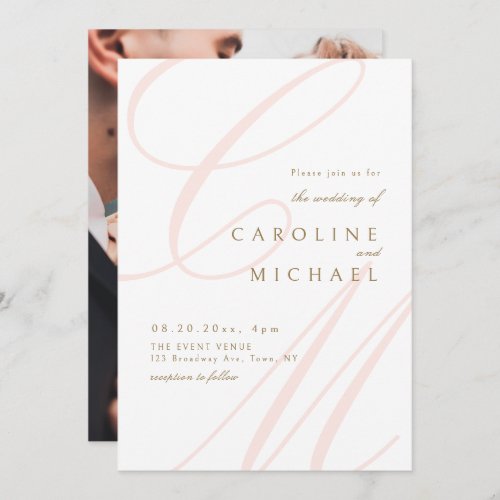 Pink Classic Elegance calligraphy monogram wedding Invitation