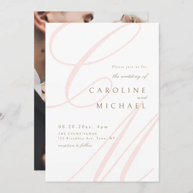 Pink Classic Elegance Calligraphy Monogram Wedding Invitation | Zazzle