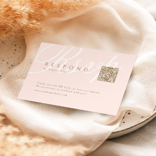 Pink Classic Elegance Calligraphy Wedding QR code  RSVP Card