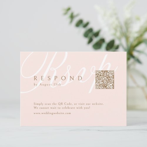 Pink Classic Elegance Calligraphy Wedding QR code  RSVP Card