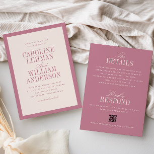 Pink Classic Elegant Double-Sided Wedding Invitation