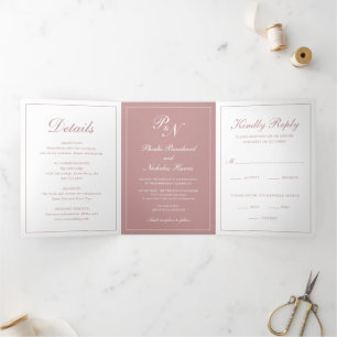 Pink Classic Elegant Wedding Tri-Fold Invitation