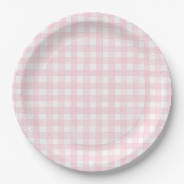 Pink Classic Gingham Paper Plates (Front)