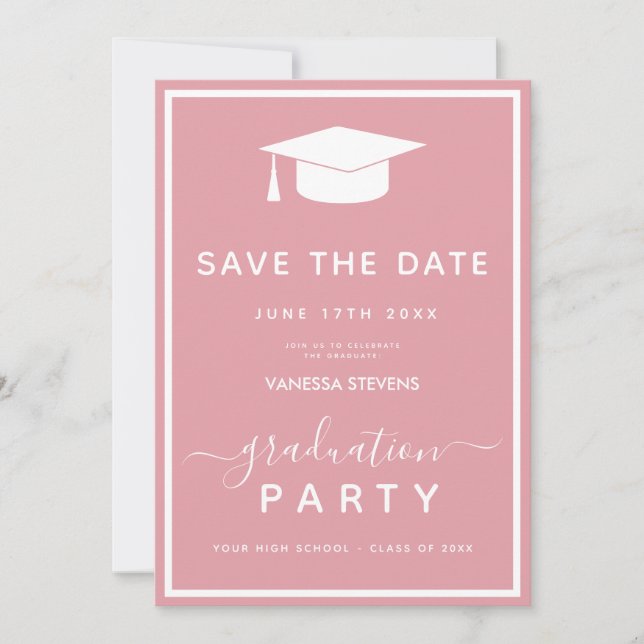 Pink Classic Graduation Save the Date Invitation (Front)
