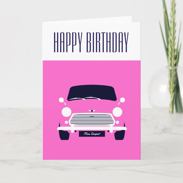 Pink Classic Mini Cooper Card (Front)