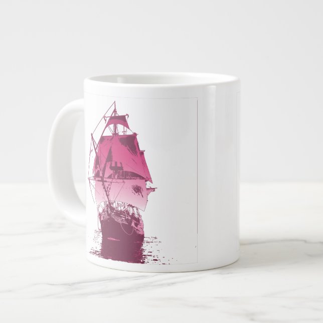 Pink Classic Ship Large Coffee Mug (Front Left)
