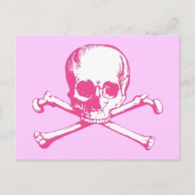 Pink Classic Skull and Crossbones Postcard (Front)