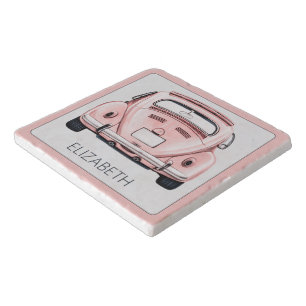 Pink Classic Vintage Buggy Bug Car Personalized Trivet